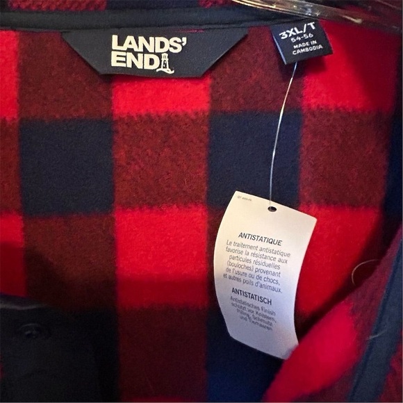 Lands' End Men's 3XL Red Buffalo Plaid Fleece Snap Neck Pullover Sweater - Picture 6 of 16